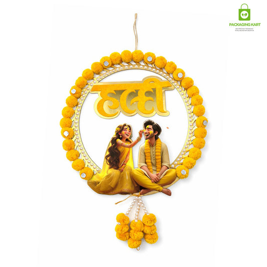 Decorative Haldi Decorations Door Board, Home Decoration Items for Wedding Ceremony Haldi, Mehndi, Subh Vivah, Shadi Wala Ghar Hanging Round Decoration