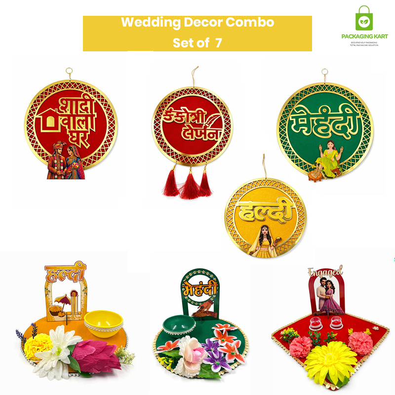 Shadi Wala Ghar Door Board Combo Set of 7 | Mehndi Haldi Wedding Welcome Decoration Boards