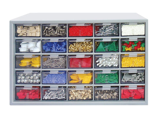 25 Polypropylene Component Organiser With 25 Drawers, Small Parts Grey Storage Jewellery | Craft | Sewing Cabinets | Screws | Nuts | Bolts | Tool Organiser | DIY | Clinic | Hospital