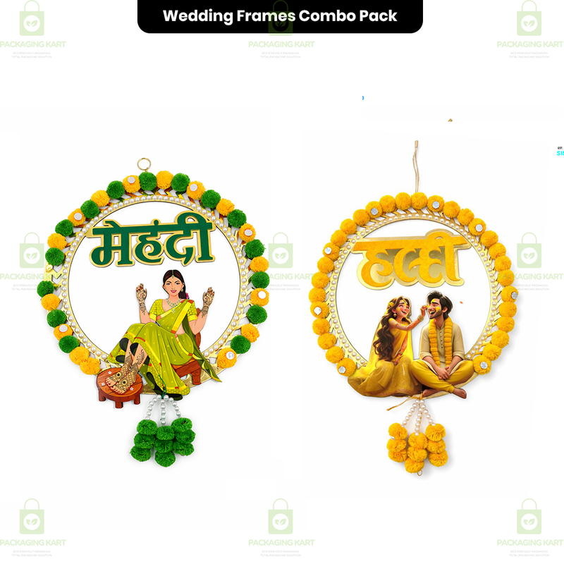 Marriage Ceremony Door Board Combo Pack | Wedding, Mehndi & Haldi Welcome Sign Boards (Set of 2)