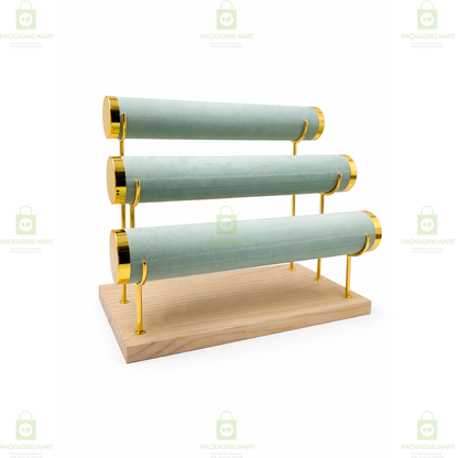 Wooden Velvet Bangles Display Stand – 3 Roll Jewellery Organizer for Bracelets & Bangles