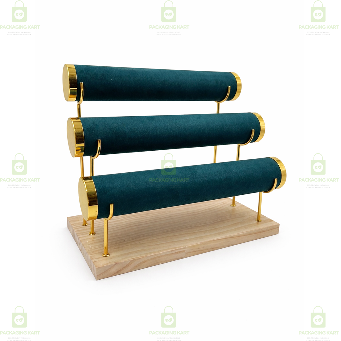 Wooden Velvet Bangles Display Stand – 3 Roll Jewellery Organizer for Bracelets & Bangles
