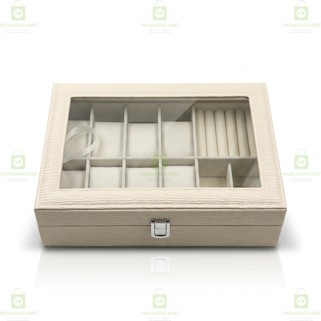 Premium Velvet Watch Storage Box with 8 Compartments & Jewellery Organizer