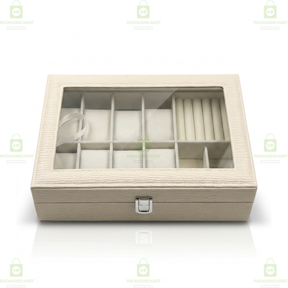 Premium Velvet Watch Storage Box with 8 Compartments & Jewellery Organizer
