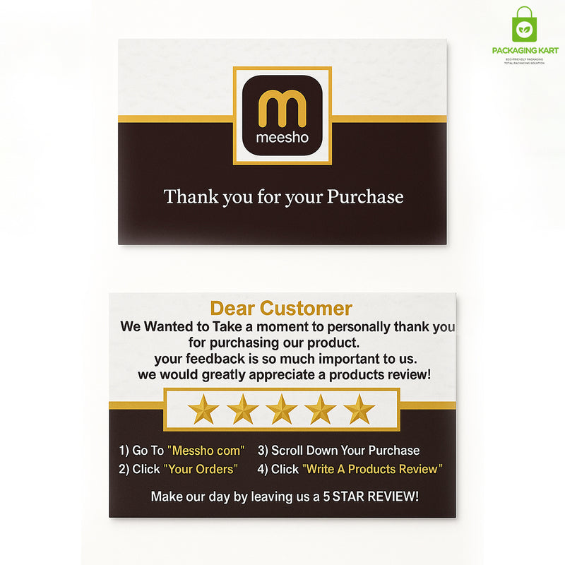 Thank You Card with 5 Star Rating Message for Meesho