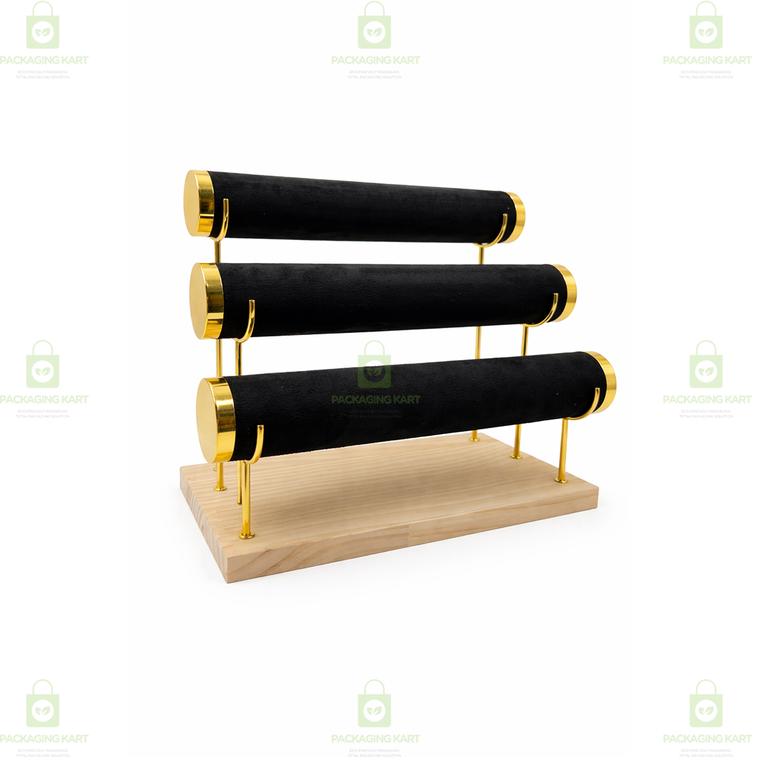 Wooden Velvet Bangles Display Stand – 3 Roll Jewellery Organizer for Bracelets & Bangles