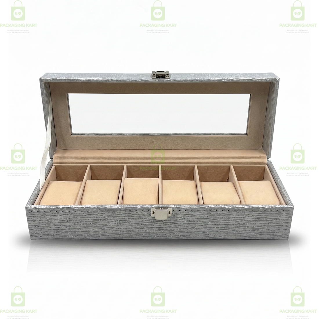 Designer Leather Watch Storage Box with 6 Velvet Watch Slots