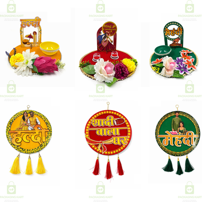 Mehndi Haldi Shadi Door Board Decoration Combo | Wedding Theme Welcome Boards Pack of 6