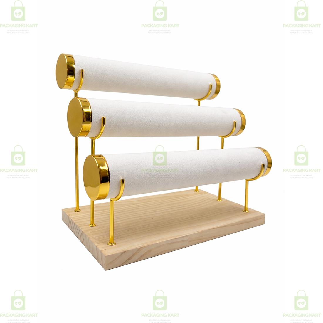 Wooden Velvet Bangles Display Stand – 3 Roll Jewellery Organizer for Bracelets & Bangles