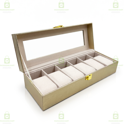 Luxury Velvet Interior Watch Organizer Box with 6 Watch Compartments