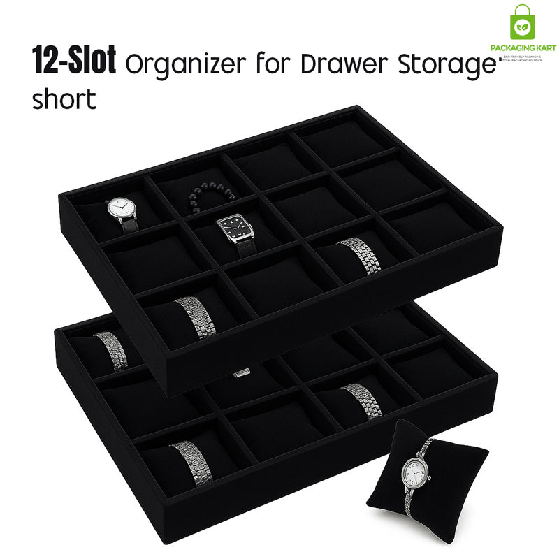 Premium Green Velvet 12 Grid Jewelry Tray,Bracelet Watch Jewelry Display Tray,Showcase Jewelry Organizer