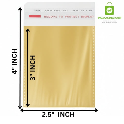 2.5X4 Gold Colour BOPP Bags 40 Micron | Best Packaging for Earrings & Jewellery