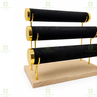 Wooden Velvet Bangles Display Stand – 3 Roll Jewellery Organizer for Bracelets & Bangles