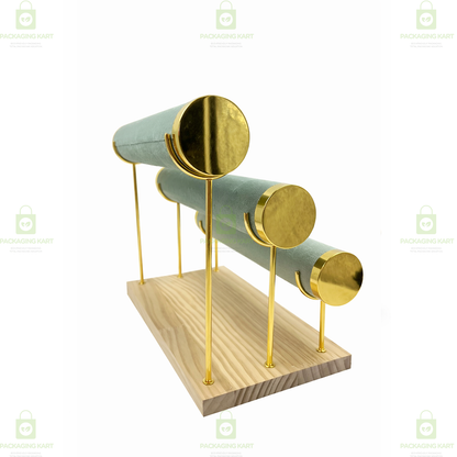 Wooden Velvet Bangles Display Stand – 3 Roll Jewellery Organizer for Bracelets & Bangles