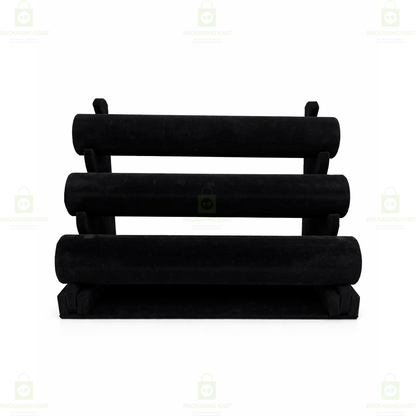 Wooden Bangle Display Stand with Velvet Finish – 3 Layer Jewellery Holder Rack