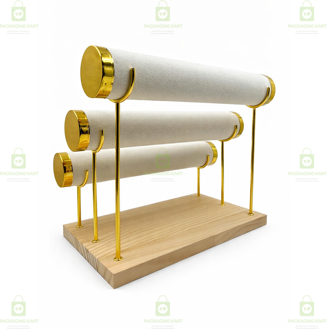 Wooden Velvet Bangles Display Stand – 3 Roll Jewellery Organizer for Bracelets & Bangles