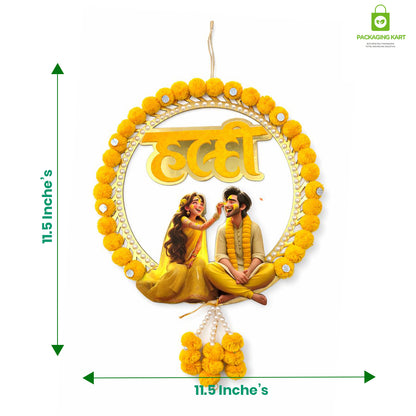Decorative Haldi Decorations Door Board, Home Decoration Items for Wedding Ceremony Haldi, Mehndi, Subh Vivah, Shadi Wala Ghar Hanging Round Decoration