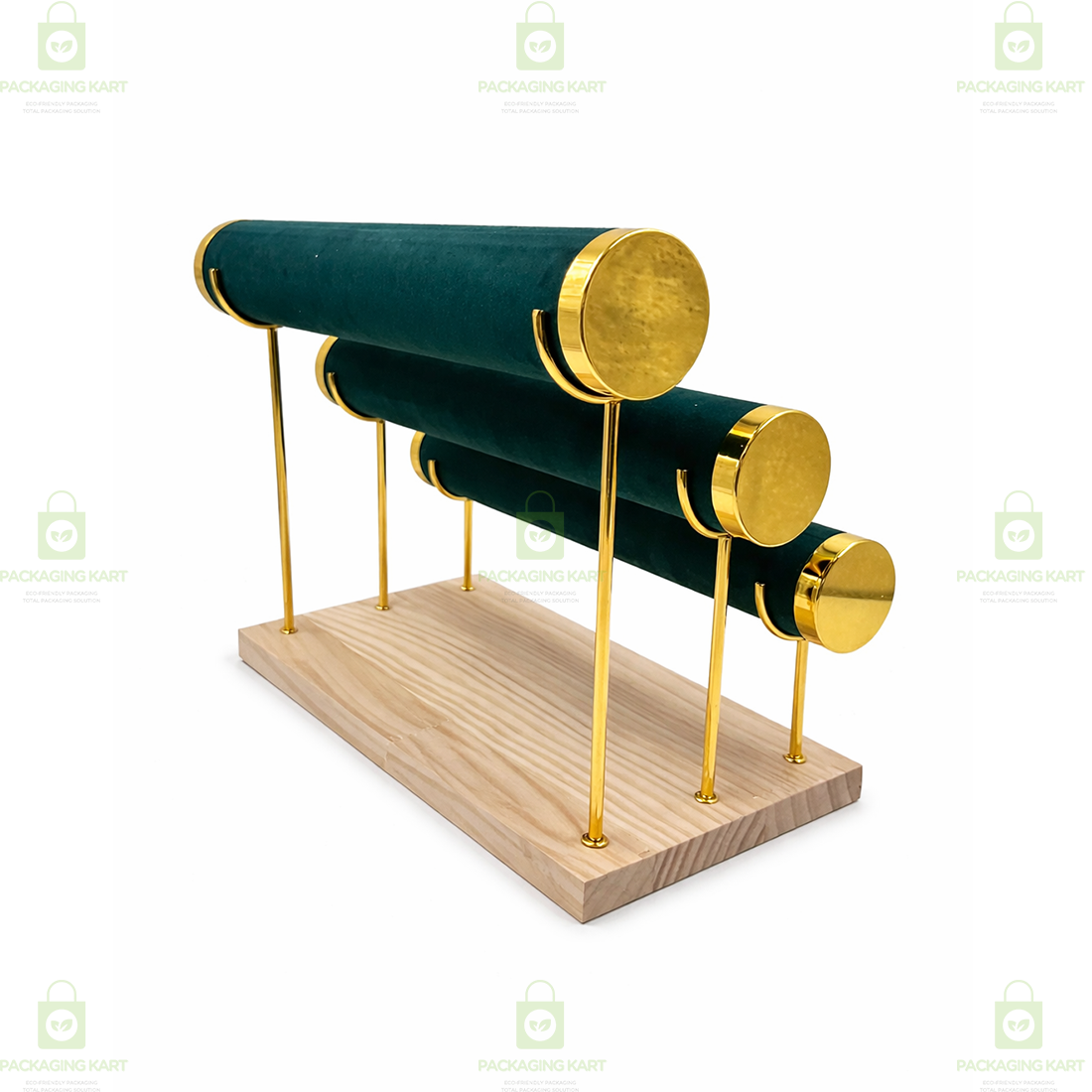 Wooden Velvet Bangles Display Stand – 3 Roll Jewellery Organizer for Bracelets & Bangles