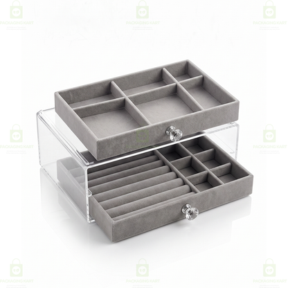 Premium 3 Tier Leather Jewellery Organizer Box with Drawer Storage for Rings, Earrings & Necklaces