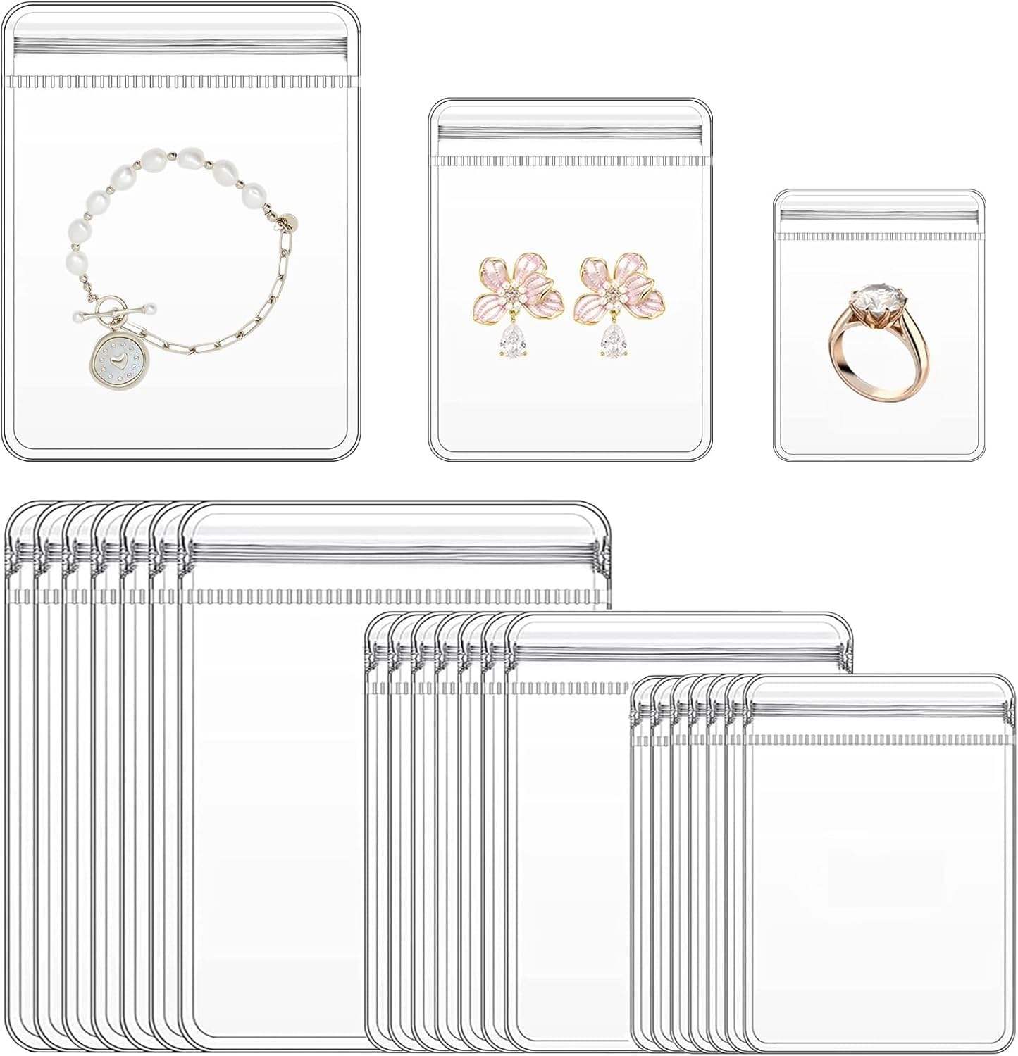 18 Pcs Transparent Jewellery Storage Pouches | Clear PVC Zip Lock Covers for Rings, Earrings, Necklaces & Accessories | Durable Jewellery Organizer Bags (Transparent, Pack of 18)