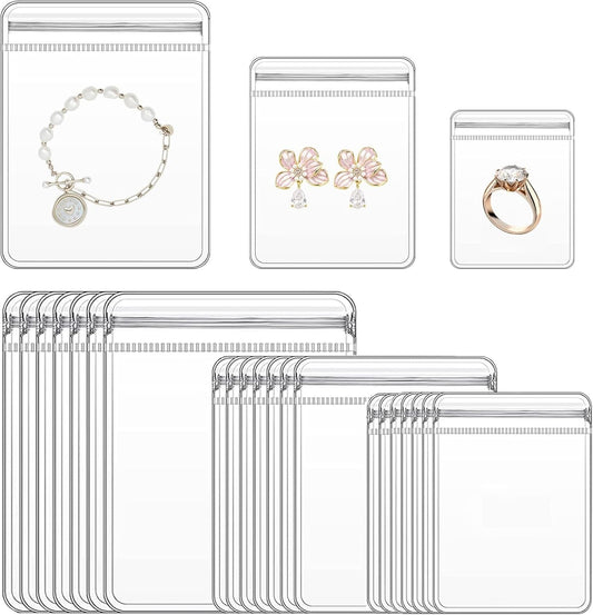 24 Pcs Transparent Jewellery Storage Pouches | Clear PVC Zip Lock Covers for Rings, Earrings, Necklaces & Accessories | Durable Jewellery Organizer Bags (Transparent, Pack of 24)