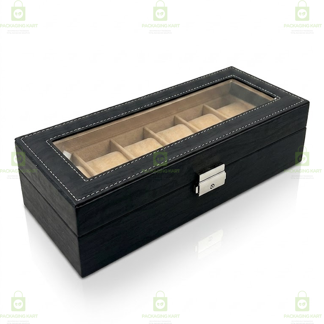 Premium 6 Compartments Velvet Watch Storage Box with Leather Finish