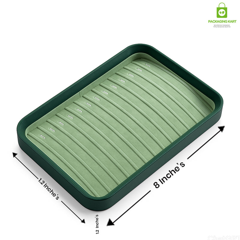 Premium Green Velvet Necklace Chain Tray for Jewelry Display & Storage