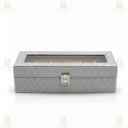 Designer Leather Watch Storage Box with 6 Velvet Watch Slots
