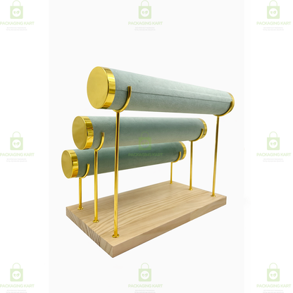Wooden Velvet Bangles Display Stand – 3 Roll Jewellery Organizer for Bracelets & Bangles