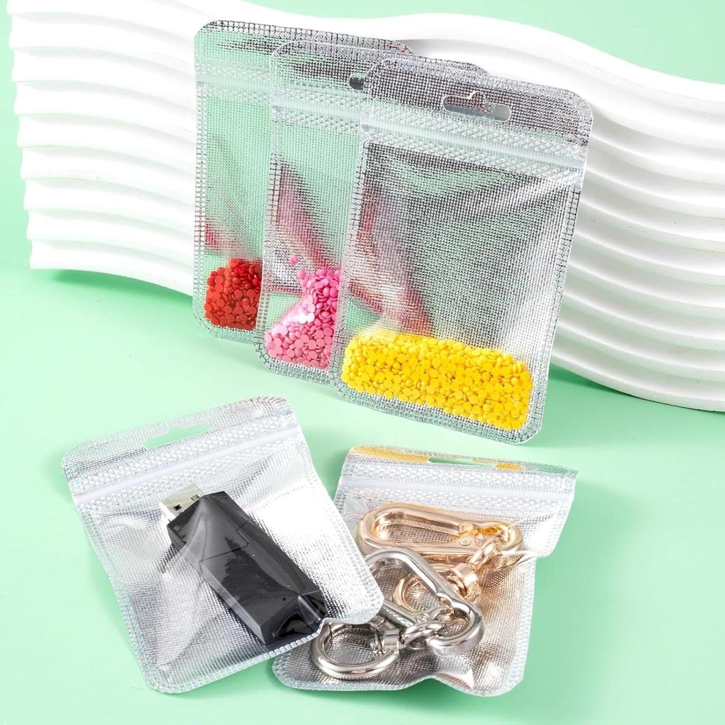 Silver Metallic Resealable Foil Pouch Bags for Jewelry Packaging