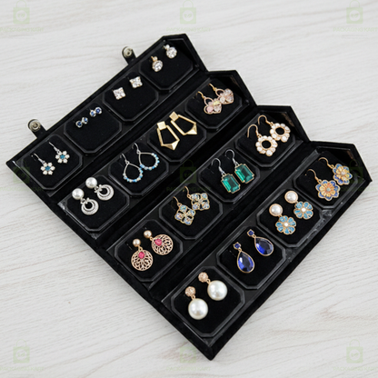 Black Velvet Earring Box with 16 Slots – Jewelry Storage Organizer Case
