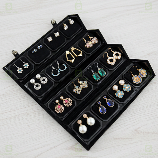Black Velvet Earring Box with 16 Slots – Jewelry Storage Organizer Case