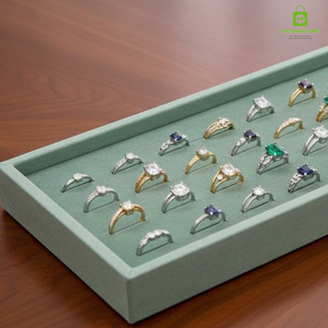 Premium Velvet Ring Display Stand with Wooden Base