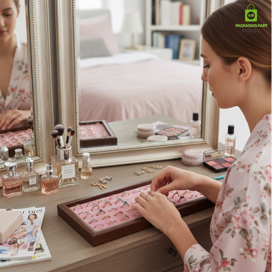 Premium Wooden Velvet Ring Tray for Jewellery Display & Storage