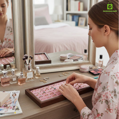 Premium Wooden Velvet Ring Tray for Jewellery Display & Storage