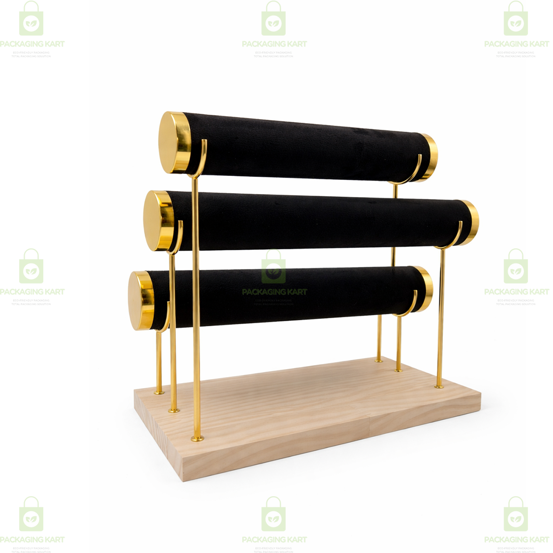 Wooden Velvet Bangles Display Stand – 3 Roll Jewellery Organizer for Bracelets & Bangles