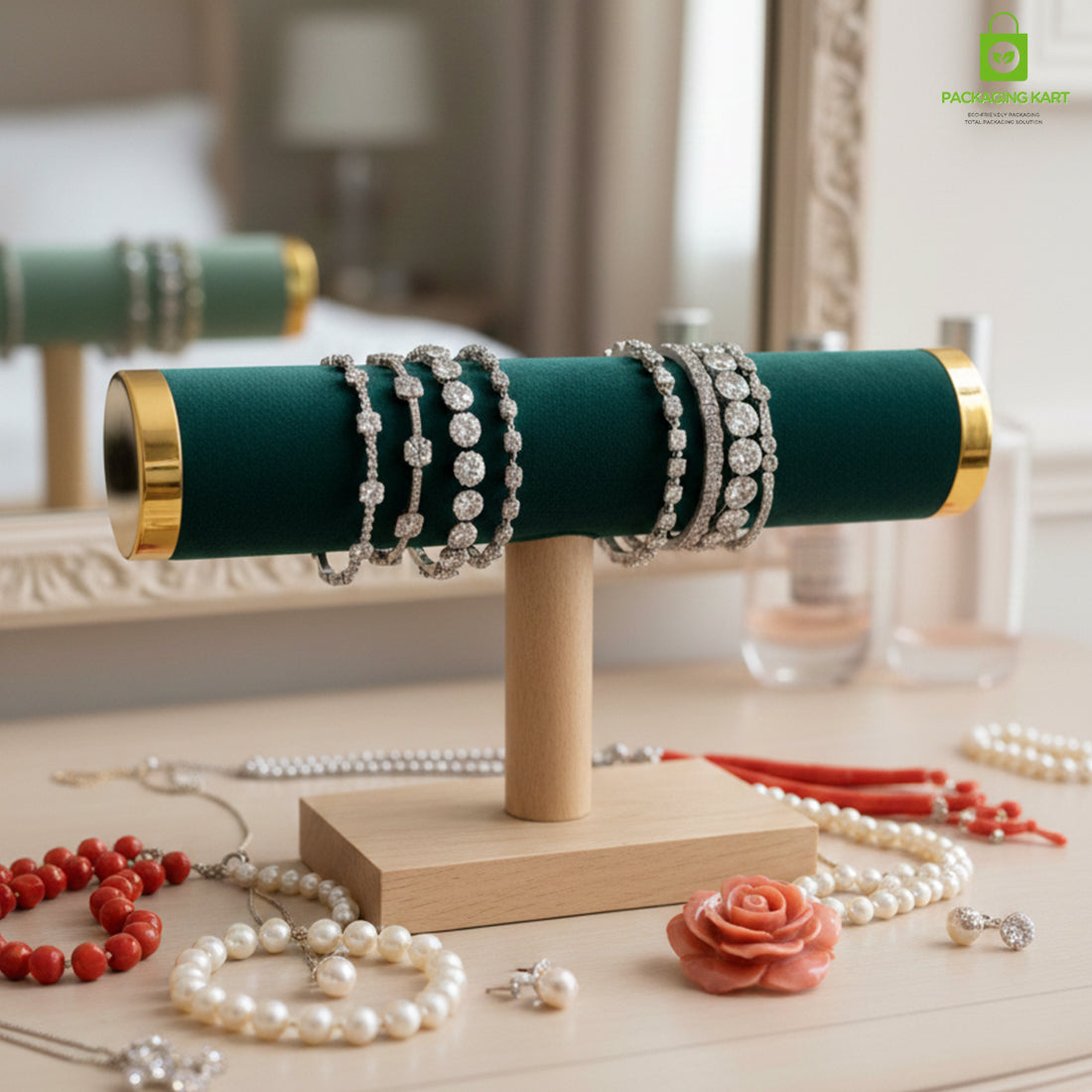 Wooden Velvet Bangles Display Stand – Single Roll Jewellery Organizer