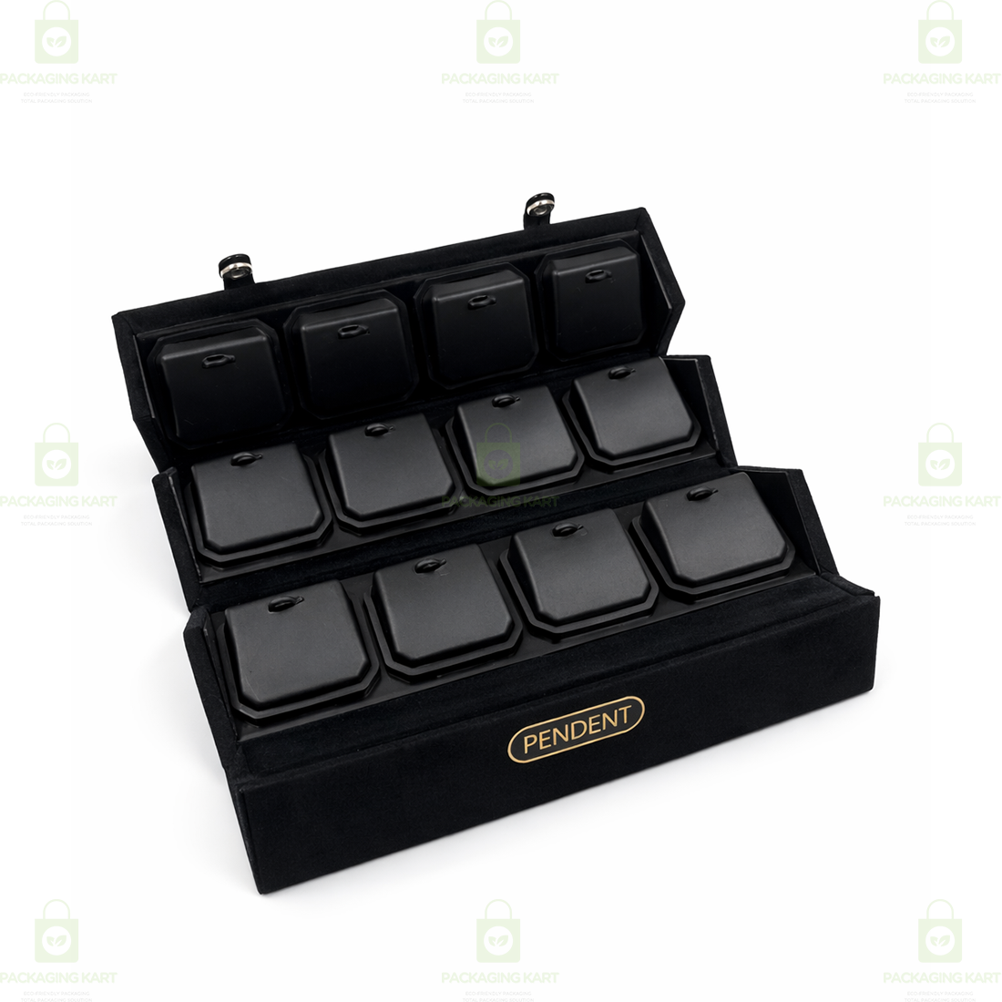 Black Velvet Jewelry Box for Chain & Pendant – 16 Compartment Case