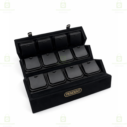 Black Velvet Jewelry Box for Chain & Pendant – 16 Compartment Case