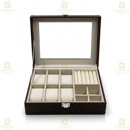 Premium Velvet Watch Storage Box with 8 Compartments & Jewellery Organizer