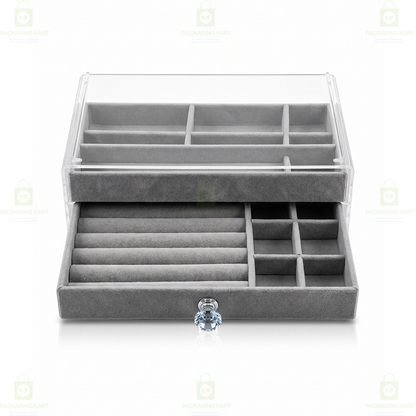 Premium 3 Tier Leather Jewellery Organizer Box with Drawer Storage for Rings, Earrings & Necklaces