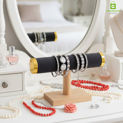 Wooden Velvet Bangles Display Stand – Single Roll Jewellery Organizer