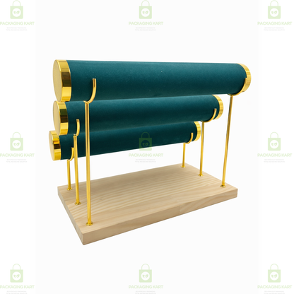 Wooden Velvet Bangles Display Stand – 3 Roll Jewellery Organizer for Bracelets & Bangles