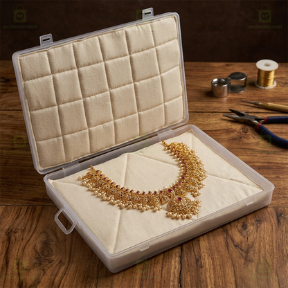 Transparent Plastic Jewellery Storage Box with Soft White Cushion Cotton Padding for Protection