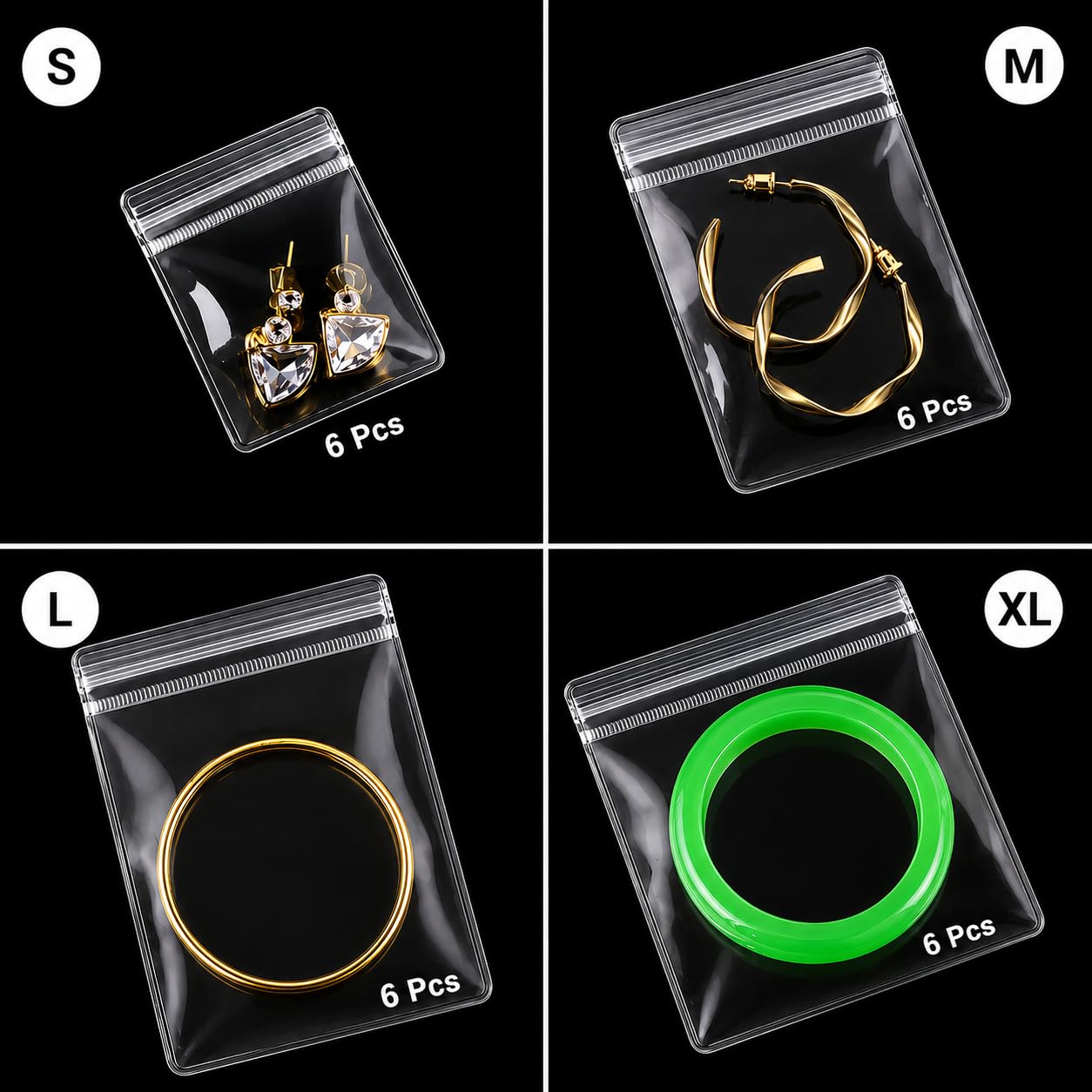 Transparent Jewellery Storage Pouches | Clear PVC Zip Lock Covers for Rings, Earrings, Necklaces, Kada, Bracelts Transparent, Polyvinyl Chloride PVC | Durable Jewellery Organizer Bags (24 Mix)