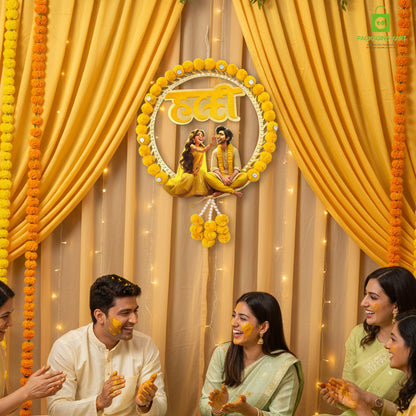 Decorative Haldi Decorations Door Board, Home Decoration Items for Wedding Ceremony Haldi, Mehndi, Subh Vivah, Shadi Wala Ghar Hanging Round Decoration