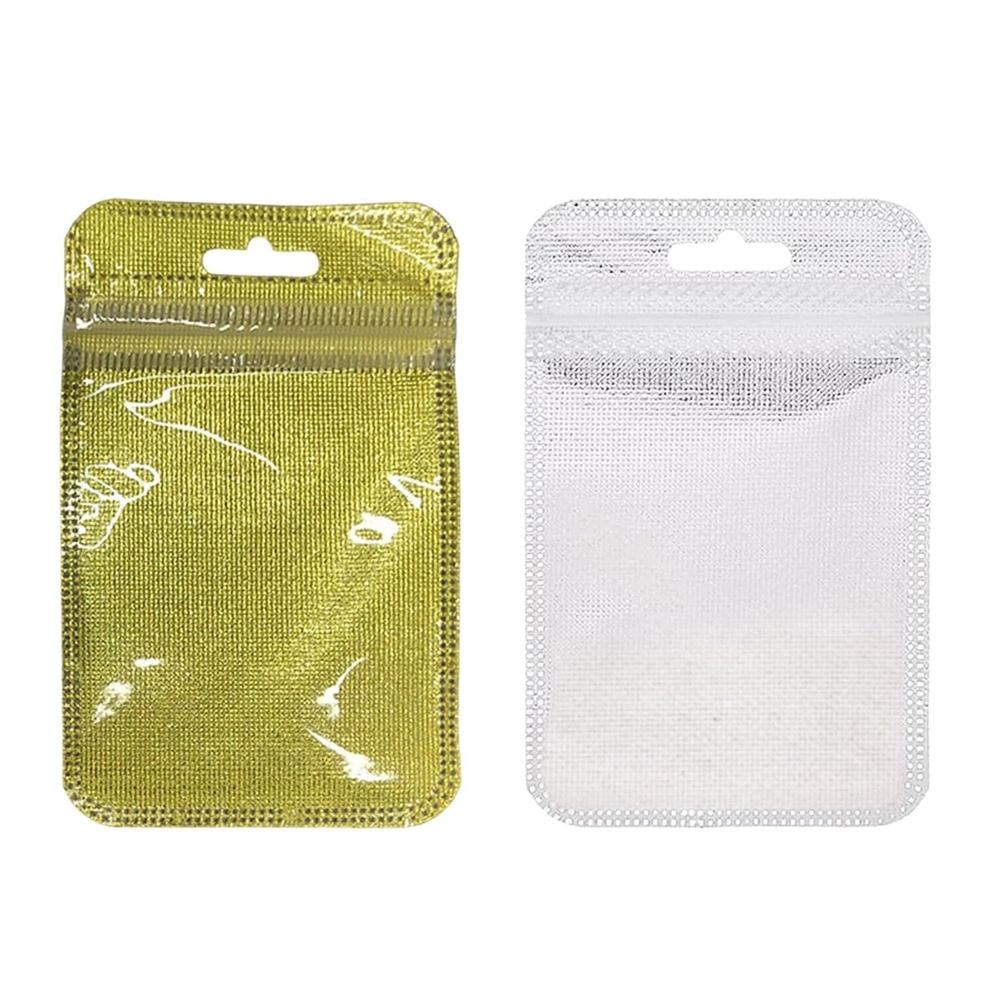 Luxury Foil Pouch Bags for Jewelry – Reusable Golden & Silver Packaging Bags