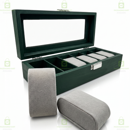 Elegant 6 Slot Watch Display Case in Velvet & PU Leather Design