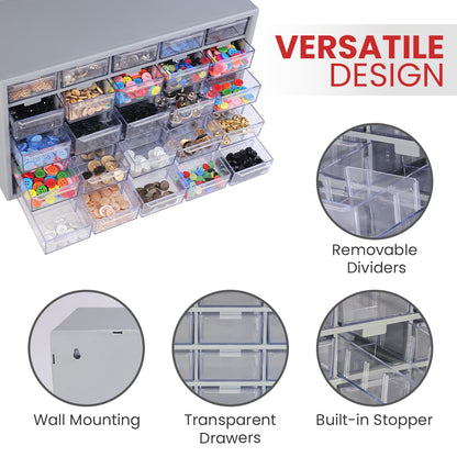 25 Polypropylene Component Organiser With 25 Drawers, Small Parts Grey Storage Jewellery | Craft | Sewing Cabinets | Screws | Nuts | Bolts | Tool Organiser | DIY | Clinic | Hospital
