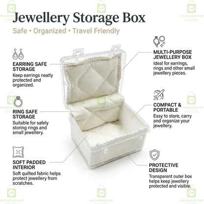 Multipurpose Plastic Jewellery Box with White Cushion Cotton Padding for Rings, Chains & Earrings